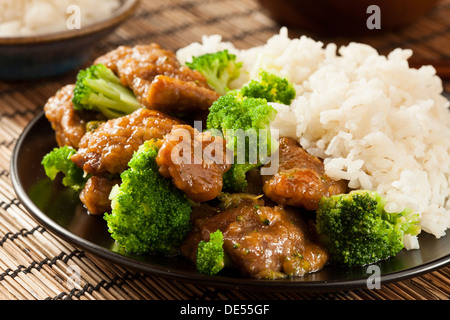 Homemade Asian Beef and Broccoli with Rice Stock Photo