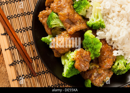 Homemade Asian Beef and Broccoli with Rice Stock Photo
