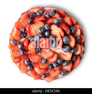 Strawberry and blueberry cake isolated on white Stock Photo