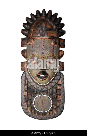 Modern West African Wood, Metal and Cowrie Mask Including A Depiction Of Senufo - Peace Bird Stock Photo