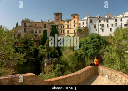 The House of Moorish King Palace seen from a balcony, Ronda, Malaga province, Region of Andalusia, Spain, Europe Stock Photo