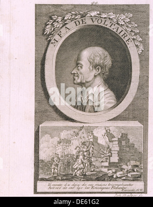 Portrait of the writer, essayist and philosopher Francois Marie Arouet de Voltaire (1694-1778). Artist: Balzer, Johann (1738-1799) Stock Photo
