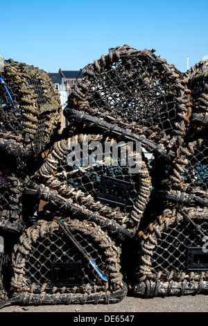 Commercial fish traps on a harbour in Catalonia, Spain Stock Photo