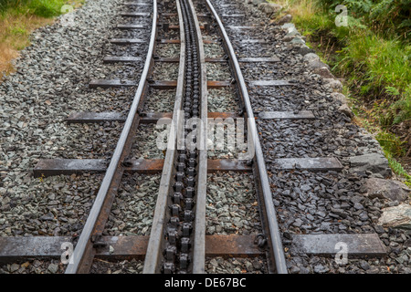 Rack and pinion railway on snowdon wales Stock Photo