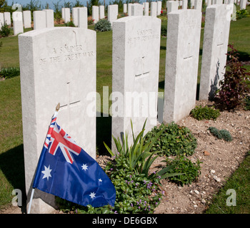 Australian war graves at Australian National War Memorial, Villers-Bretonneux, Somme Stock Photo