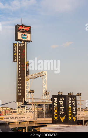 Lap counter tower indicates positions of racers at Daytona International Speedway during the 2012 Rolex 24 at Daytona, Florida Stock Photo