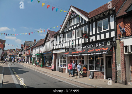 General view along the high street in Lyndhurst, New Forest, Hampshire, UK. Stock Photo