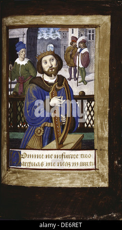 King David playing his harp (from Lettres bâtardes), ca 1490-1510. Artist: Poyet, Jean (active 1483-1497) Stock Photo