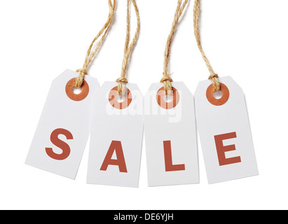 White tags with word "sale"  on it isolated on white background Stock Photo