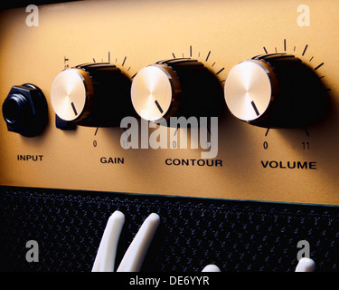 A guitar amplifier turned up to eleven for maximum volume Stock Photo