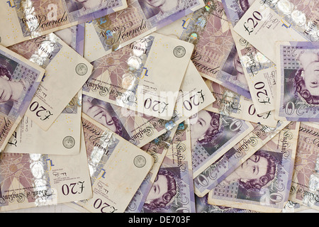 Background of English twenty pound notes Stock Photo