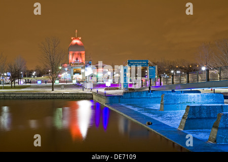 Bassin Park pavilion park at night lights at Montreal, Quebec, Canada Stock Photo