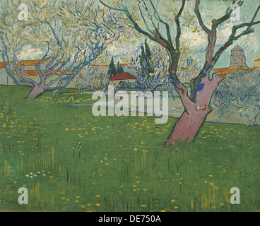 Orchards in blossom, view of Arles, 1889. Artist: Gogh, Vincent, van (1853-1890) Stock Photo