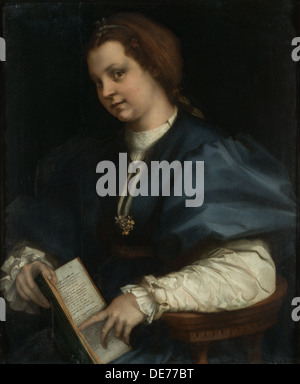 Lady with a book of Petrarch's rhyme, 1528. Artist: Andrea del Sarto (1486-1531) Stock Photo