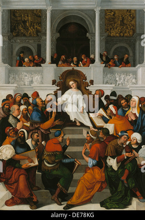 The Twelve-Year-Old Jesus Teaching in the Temple, 1524. Artist: Mazzolino, Ludovico (1480-1528) Stock Photo