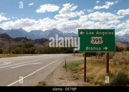 Highway 395 sign post between Bishop and Los Angeles in the Owens valley California