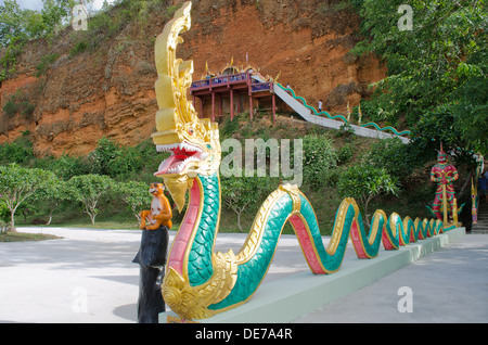 The Statue of King of Nagas Symbol is a holy Image that the buddhist worship with faith. Stock Photo