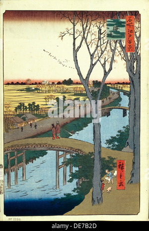Koume Embankment (One Hundred Famous Views of Edo), 1856-1858. Artist: Hiroshige, Utagawa (1797-1858) Stock Photo