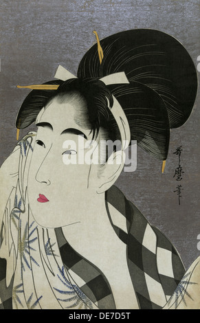 Woman wiping sweat, 1798. Artist: Utamaro, Kitagawa (1753-1806) Stock Photo