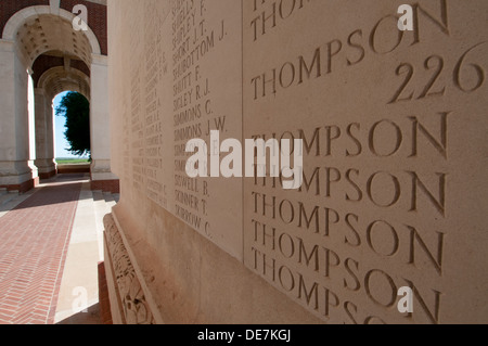 Names of missing soldiers of the First World War engraved on Thiepval Memorial to the Missing, Somme, France Stock Photo