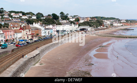 Dawlish Devon England with beach railway track and sea on blue sky summer day Stock Photo