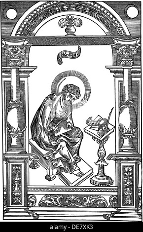 Black and White Illustration of Saint Luke from the illuminated ...