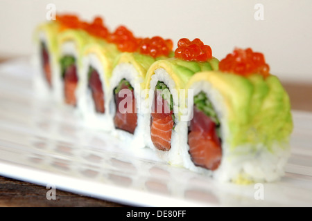 Tuna Inside out Sushi with caviar Stock Photo