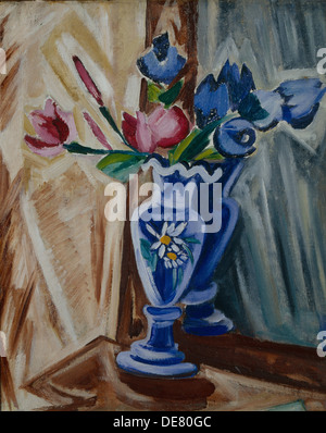Blue Vase with Flowers, 1913. Artist: Rozanova, Olga Vladimirovna (1886-1918) Stock Photo