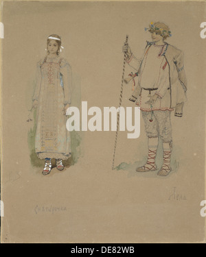 Snow Maiden and Lel. Costume design for the opera Snow Maiden by N. Rimsky-Korsakov, 1885. Artist: Vasnetsov, Viktor Mikhaylovich (1848-1926) Stock Photo