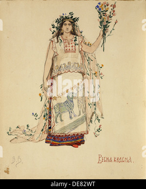 Spring Beauty. Costume design for the opera Snow Maiden by N. Rimsky-Korsakov, 1885. Artist: Vasnetsov, Viktor Mikhaylovich (1848-1926) Stock Photo