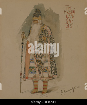 Tsar Berendey. Costume design for the opera Snow Maiden by N. Rimsky-Korsakov, 1885. Artist: Vasnetsov, Viktor Mikhaylovich (1848-1926) Stock Photo