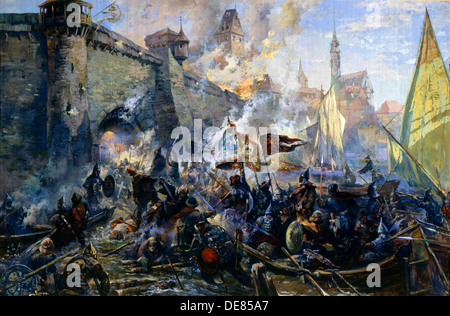 'The Russian Army Capturing Narva on May 11, 1558', 1956. Artist: Alexander Blinkov Stock Photo