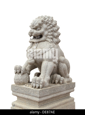 Chinese Imperial Lion Statue on white background (clipping path) Stock Photo