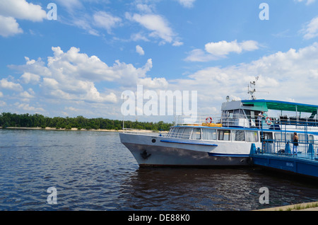 Tourist boat on the Dnieper river, Kiev, Ukraine Stock Photo