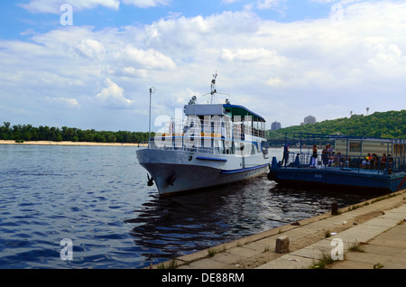 Tourist boat on the Dnieper river, Kiev, Ukraine Stock Photo