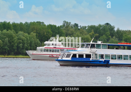 Tourist boat on the Dnieper river, Kiev, Ukraine Stock Photo