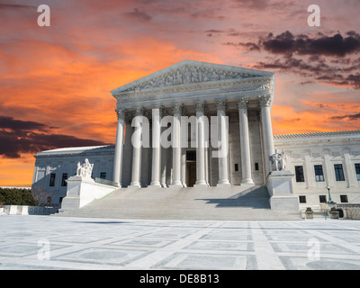 Supreme court building exterior with sunset sky in Washington DC, USA. Stock Photo