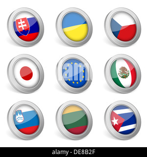 3D national flag icons on white background. Vector illustration. Stock Photo