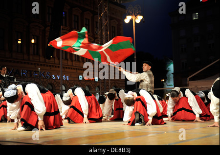 Members of folk groups Gero Axular in Basque folk costume during the 47th Folklore Festival in Zagreb, Croatia on July 18,2013 Stock Photo