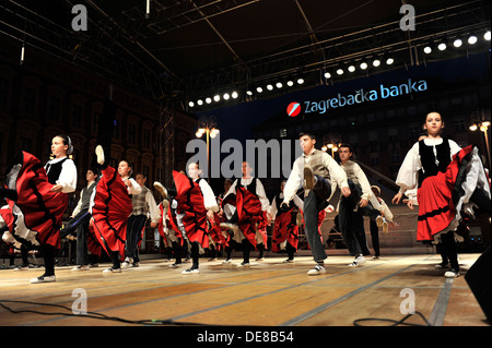 Members of folk groups Gero Axular in Basque folk costume during the 47th Folklore Festival in Zagreb, Croatia on July 18,2013 Stock Photo