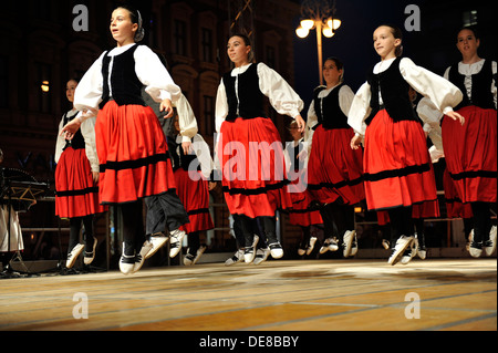 Members of folk groups Gero Axular in Basque folk costume during the 47th Folklore Festival in Zagreb, Croatia on July 18,2013 Stock Photo