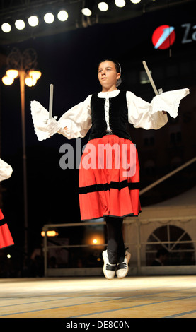 Members of folk groups Gero Axular in Basque folk costume during the 47th Folklore Festival in Zagreb, Croatia on July 18,2013 Stock Photo