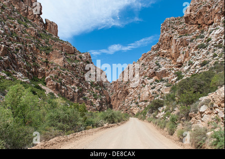Road to the Swartberg mountain pass, Western Cape, South Africa Stock Photo