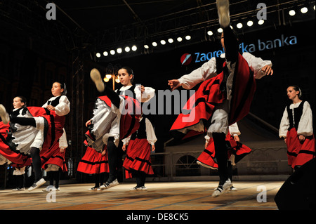 Members of folk groups Gero Axular in Basque folk costume during the 47th Folklore Festival in Zagreb, Croatia on July 18,2013 Stock Photo