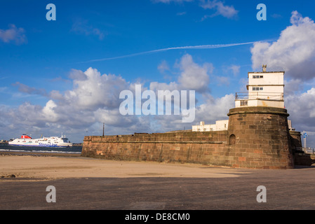 Ferry Stena Mersey passes Fort Perch Rock at New Brighton. Stock Photo