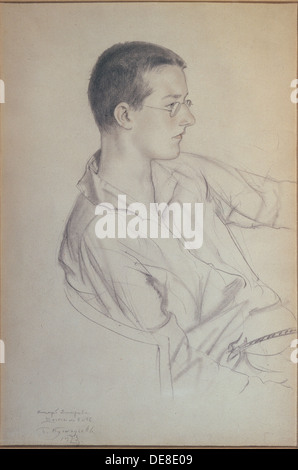 Portrait of the composer Dmitri Shostakovitch (1906-1975), 1923. Artist: Kustodiev, Boris Michaylovich (1878-1927) Stock Photo