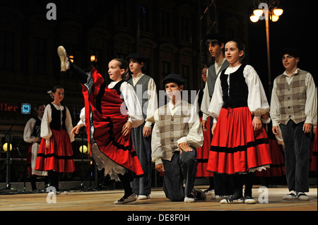 Members of folk groups Gero Axular in Basque folk costume during the 47th Folklore Festival in Zagreb, Croatia on July 18,2013 Stock Photo