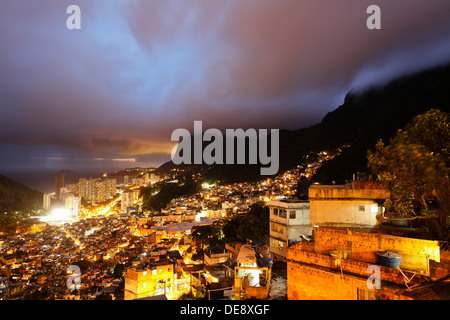 Night View From Top Of Favela Da Rocinha Upper Class Sao Conrado Neighborhood In Background Rio De Janeiro Brazil Stock Photo Alamy