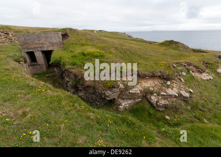 A WWI ammunition magazine; part of the remains of coastal defences at the Hoxa Head Battery on South Ronaldsay, Orkney. Stock Photo