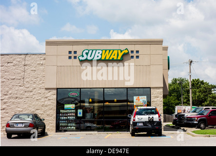 The exterior of a Subway restaurant, a chain store in Oklahoma City, USA, specializing in sub sandwiches. Stock Photo